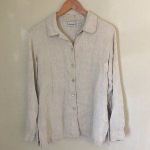 Chico’s 🪐 Tan Linen Long Sleeve Button-Down Shirt
